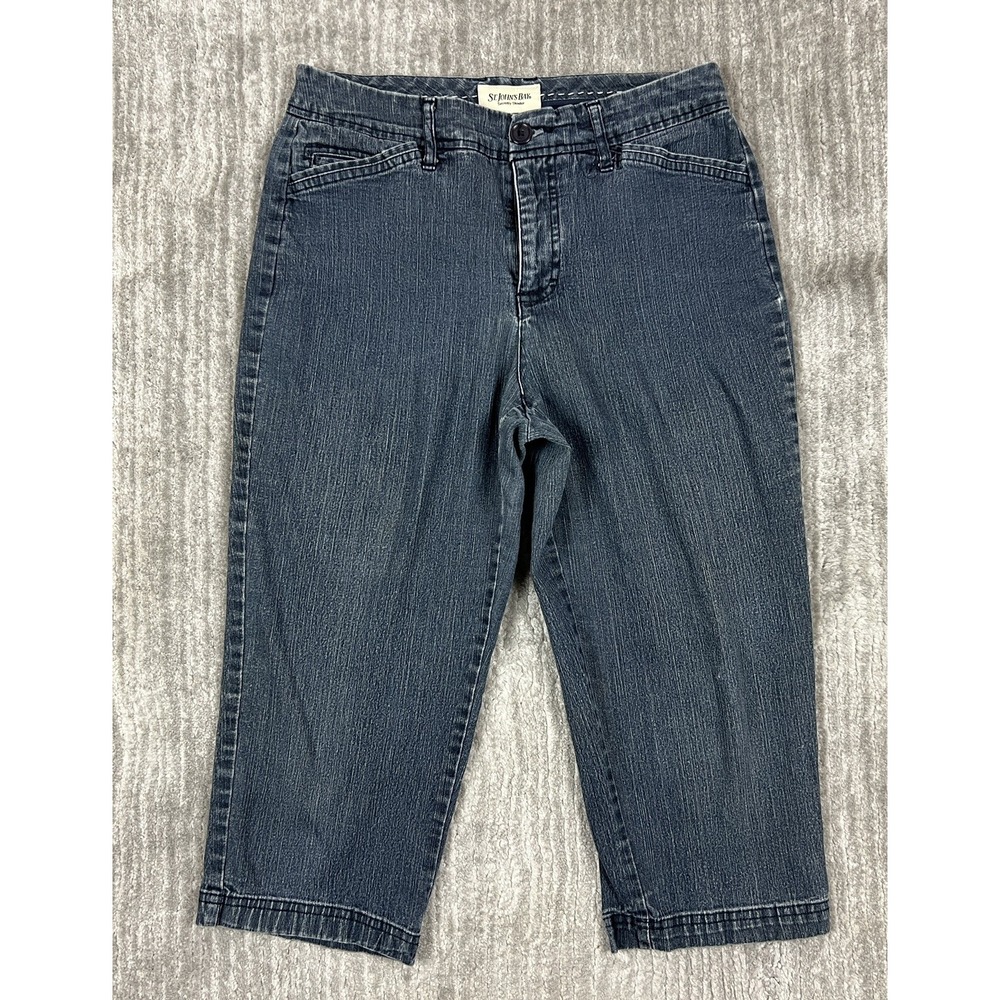 St. Johns Bay Crop Jeans Womens 8 Blue Secretly Slender Straight Leg Dark Wash